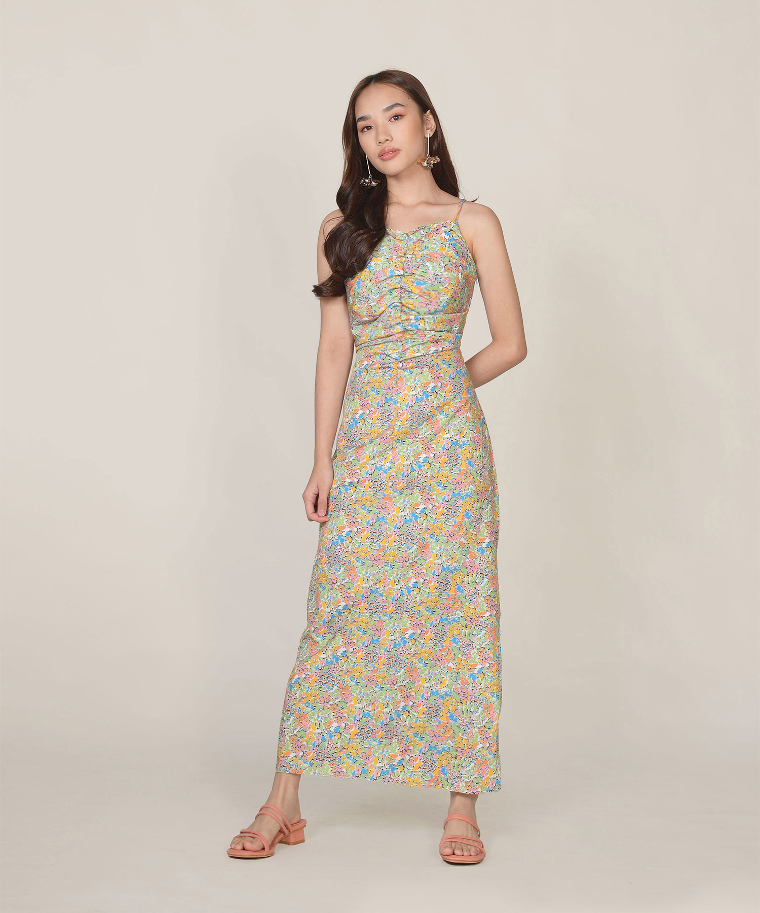Apolune Floral Ruched Maxi Dress